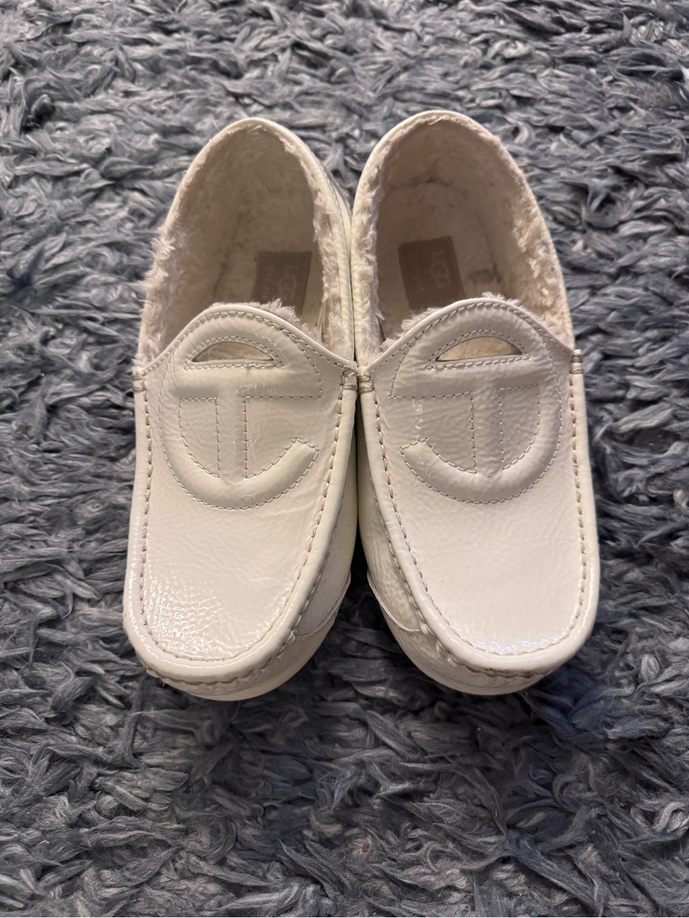 Unisex  White Faux-Leather Slip-On Loafers with Logo Detail